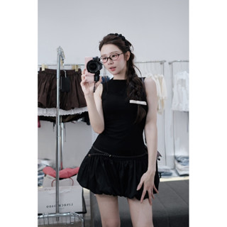  Váy Đầm Sát Nách Cổ Tròn Phối Cv Boom LD Cá Tính Váy Balo Chiết Eo Mix Fom Chân Váy Bí Liền Thân 