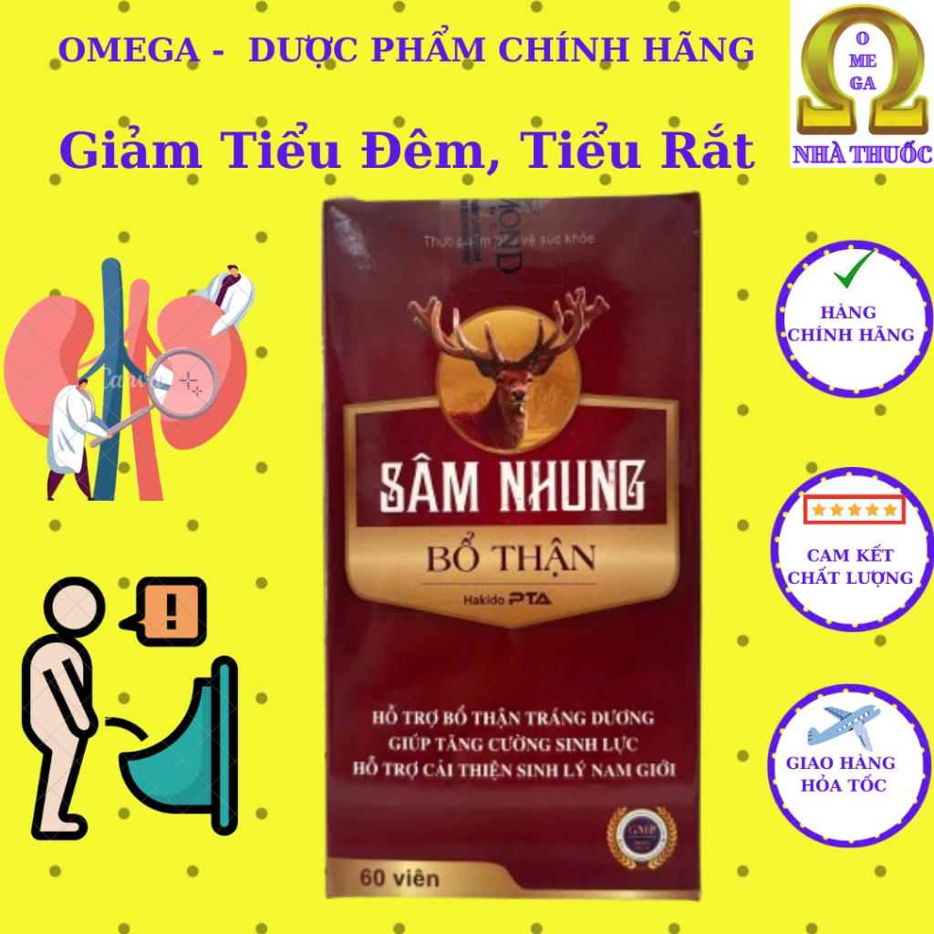  Sâm Nhung Bổ Thận Hakido PTA Tw   Mẫu vỏ mới 60 viên HSD 05 2028  - Bổ Thận Tráng Dương Hạn Chế Tiểu Đêm Tiểu Rắt 