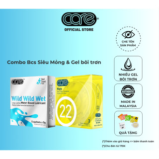  COMBO bao cao su siêu mỏng CARE 22 hộp 3 bcs siêu mỏng và Hộp 5 Gel bôi trơn gốc nước hộp 5 gói 