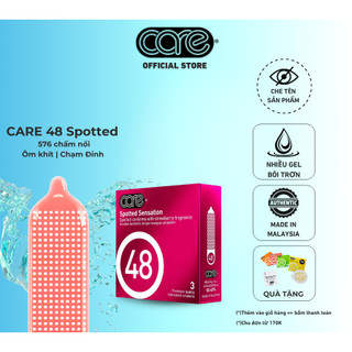  Bao cao su có gai CARE 48 mỏng kéo dài thời gian nhiều gel bôi trơn hương dâu - hộp 3 bcs có gai 