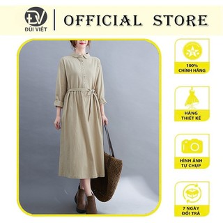 {Hàng Sẵn} Đầm - Váy sơ mi nữ dài tay dáng babydoll form rộng, 2 túi chéo Ảnh thật Da185