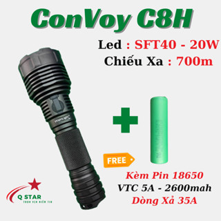  Đèn Pin Cầm Tay C8H Sử Dụng Led SFT40 20W Độ Sáng 2100lm Chiếu Xa 700m Kèm Pin VTC 5A Dòng Xả Cao Sạc Type-C Tích 