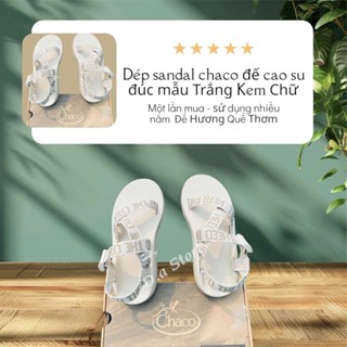 Dép sandal Chaco TRẮNG KEM DÂY CHỮ đế QUẾ thơm Dép đúc quai hậu cho Nam Nữ