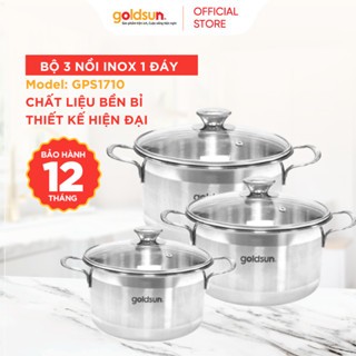 Bộ nồi Inox Goldsun 03 Món Đáy Từ Sử Dụng Trên Mọi Loại Bếp GPS1710