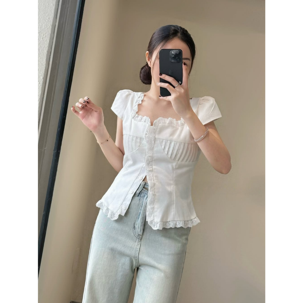 Áo len ngắn tay cổ tròn sọc ngang nữ, form ôm body, chất len gân co giãn Hàn Quốc (không kèm khăn)TH3 | BigBuy360 - bigbuy360.vn