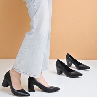 Giày Cao Gót 7cm Đế Vuông Mũi Nhọn Basic Pixie P159