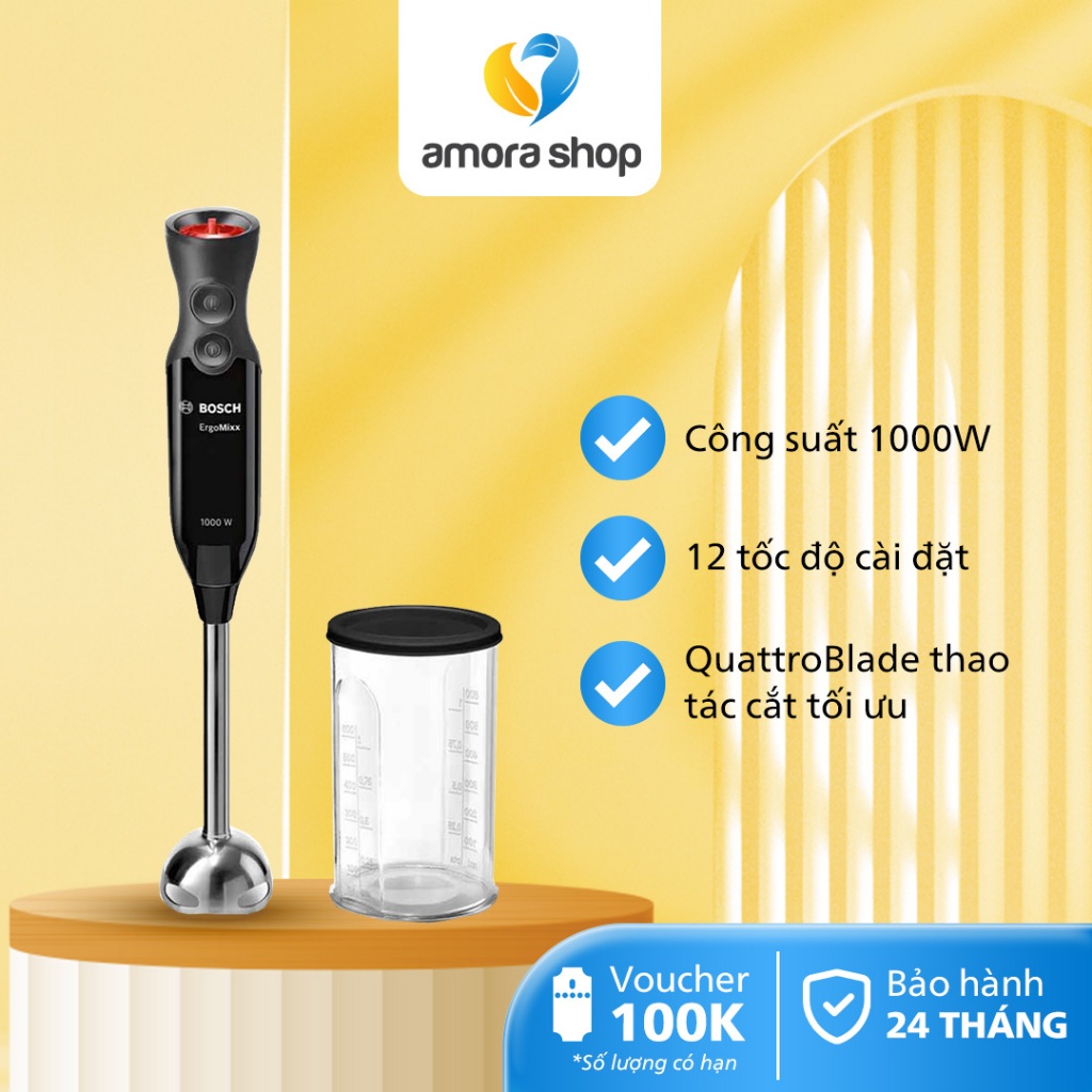  Máy xay cầm tay Bosch MS6CB6110 - Động cơ 1000W - Màu Đen - Nhỏ gọn tiện lợi - Bảo hành 24 tháng 