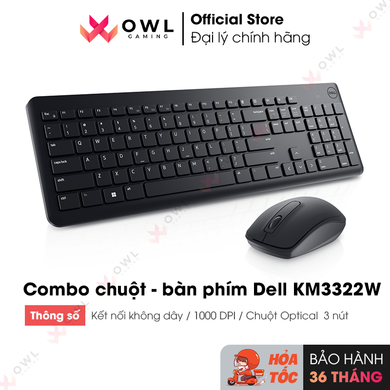 Combo bàn phím và chuột không dây Dell KM3322W (Hàng chính hãng)