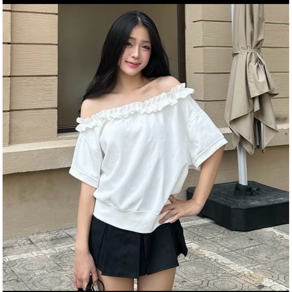 áo lệch vai phối bèo cổ có bo bigsize 40-120kg