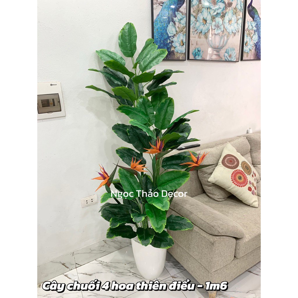 Cây chuối thiên điểu lá rời, cây giả trang trí, cây hoa giả decor, cây cao 1m2, 1m6