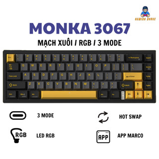 Bàn phím cơ không dây MONKA 3067 Pro V2 - 3 MODE Kết Nối - Có Hotswap - Mạch xuôi - Có App LED RGB