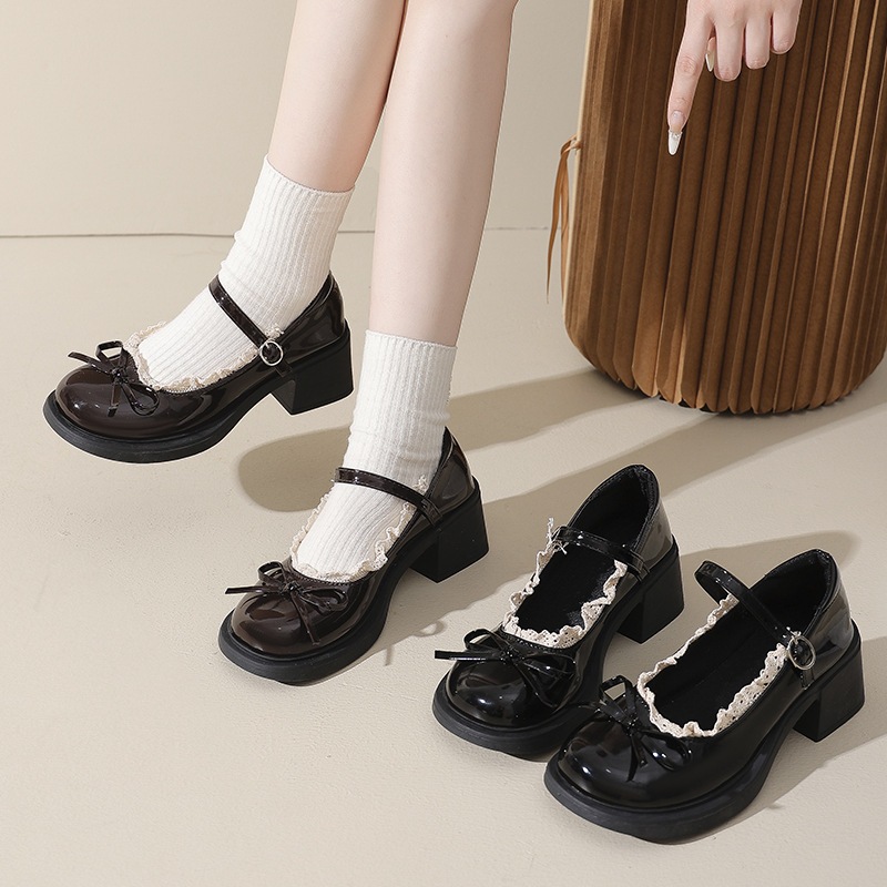 [FORM RỘNG LÙI 1 SZ] Giày Đốc Nữ Đế Cao 5P Tiểu Thư Đính Nơ Xoè Viền Ren Phong Cách Hàn Quốc Mã V098 | BigBuy360 - bigbuy360.vn