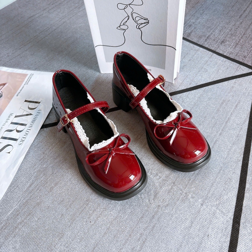 [FORM RỘNG LÙI 1 SZ] Giày Đốc Nữ Đế Cao 5P Tiểu Thư Đính Nơ Xoè Viền Ren Phong Cách Hàn Quốc Mã V098 | BigBuy360 - bigbuy360.vn