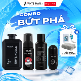 Combo Bứt Phá - Sữa tắm gội nam 3in1 Rhys Noble 350ml & Body mist 120ml & Lăn khử mùi 50ml & Bọt vệ sinh Rhys Man