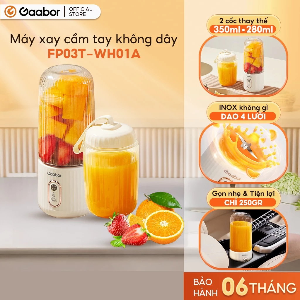 Cốc xay sinh tố cầm tay Gaabor FP03T-WH01A tích điện nhỏ gọn tiện lợi phù hợp mang đi làm đi chơi