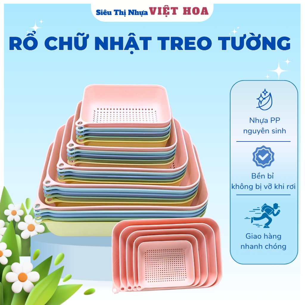 Rổ Chữ Nhật Treo Tường Nguyên Ba, Rổ Chữ Nhật Nhiều Kích Thước Màu Pastel, Rổ Chữ nhật Treo MyHome N