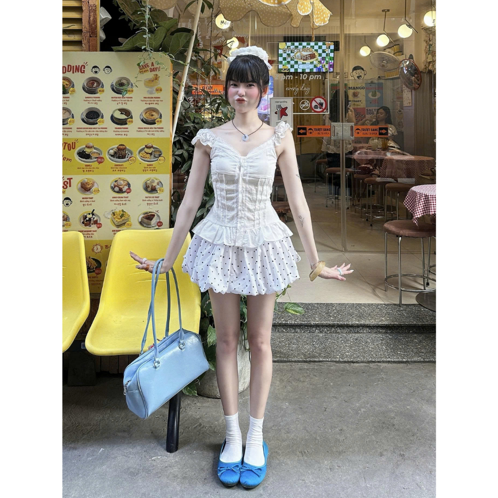 Áo Quây Nữ Chấm Bi Dáng Xòe – Áo Ống Babydoll Lưng Thun, Phong Cách Ulzzang Hàn Quốc HH8 | BigBuy360 - bigbuy360.vn