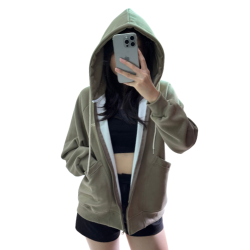 AO KHOÁC NỈ HOODIE ZIP FORM RỘNG DÁNG DÀI FREESIZE THỜI TRANG CHO NỮ