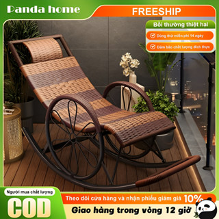 Panda ghế lười mây Thư Giãn Ghế Bập Bênh Đôi Có Gác Chân, Ghế Sofa Lười Khung Thếp,Nghề mây tre đan