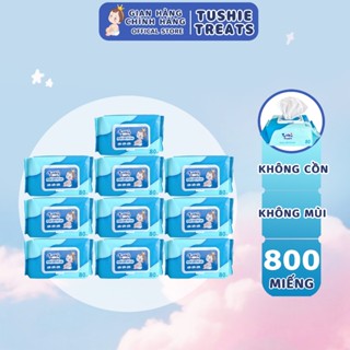 【10 gói Khăn ướt cao cấp Tushie Treats không cồn an toàn, tiện dụng voi trẻ em, người lớn, bịch 80 rút