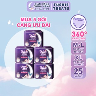 [COMBO 25 MIẾNG] Tushie Treats- Quần băng vệ sinh bản nâng cấp siêu mềm, siêu thấm, BVS dạng quần đủ size M-XL(35-90KG)