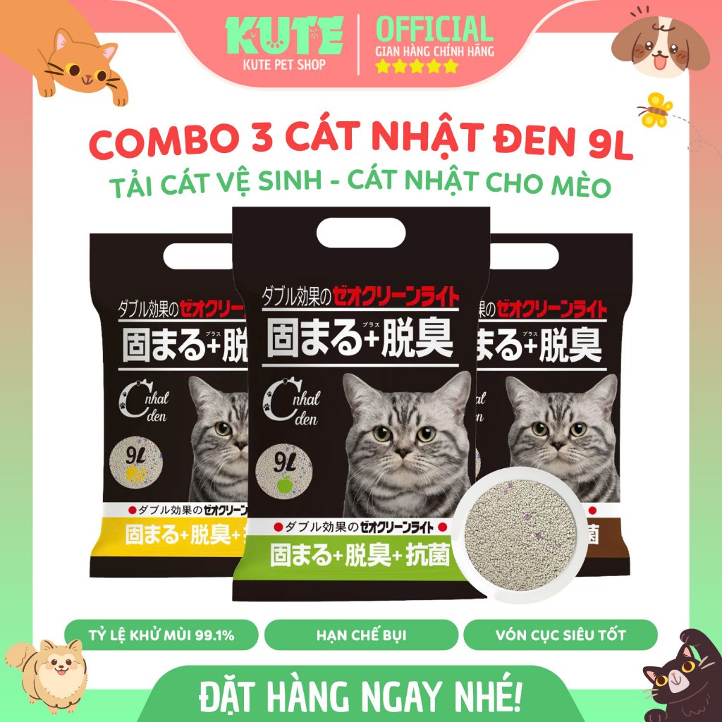 [COMBO 3 TÚI 9L] Cát vệ sinh Cát Nhật Đen cho mèo thấm hút tốt khử mùi cao vón nhanh lưu hương lâu