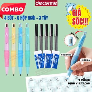 Combo bút chì bấm cá heo, tẩy cà rốt cho bé bút chì 2B tập viết DecorMe kèm chuốt tiện lợi, ngòi 2mm chống gãy
