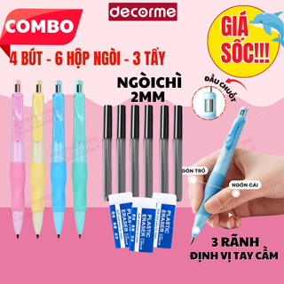 Bút chì cá heo tập viết bút chì bấm 2B ngòi 2.0mm DecorMe giúp bé cầm bút đúng tư thế, viết lâu không đau, không mỏi tay