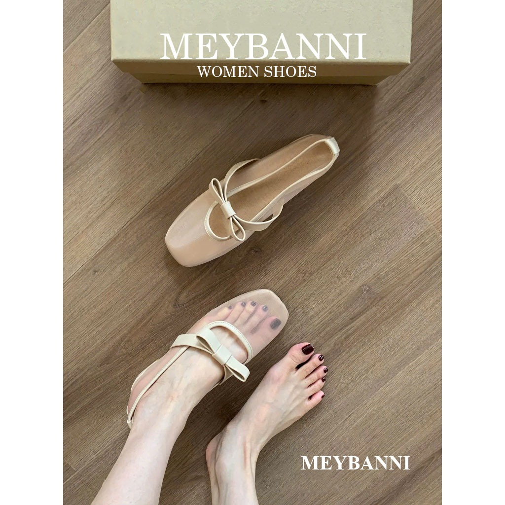 Giày Búp Bê MEYBANNI Mũi Vuông Lưới Mỏng Gắn Nơ Tiểu Thư - C430