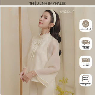 Áo gấm Thiệu Linh by Khales tay dáng loe nhẹ vải gấm hoa phối đính khuy tết cổ tàu