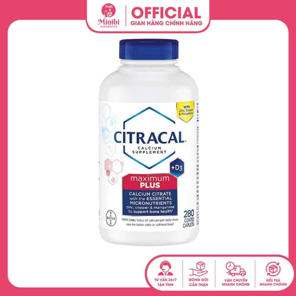 Viên uống bổ sung Canxi, D3 dành cho người lớn Citracal Calcium +D3 280 viên của Mỹ