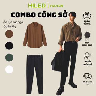  Combo Áo sơ mi nam tay dài vải lụa HILED kèm quần tây âu màu đen đủ size đi học đi làm 2025 