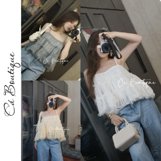  SALE XÃ KHO Áo 2 dây tăng đơ babydoll 3 lớp voan lưới nhũ nhún  "BÈO XÒE"  nữ tính dễ phối đồ – by Cá Boutique 