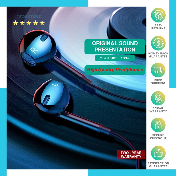 [Sale] Genuine Noise Canceling Wired Headphones With Microphone Type C_3.5mm Good Quality