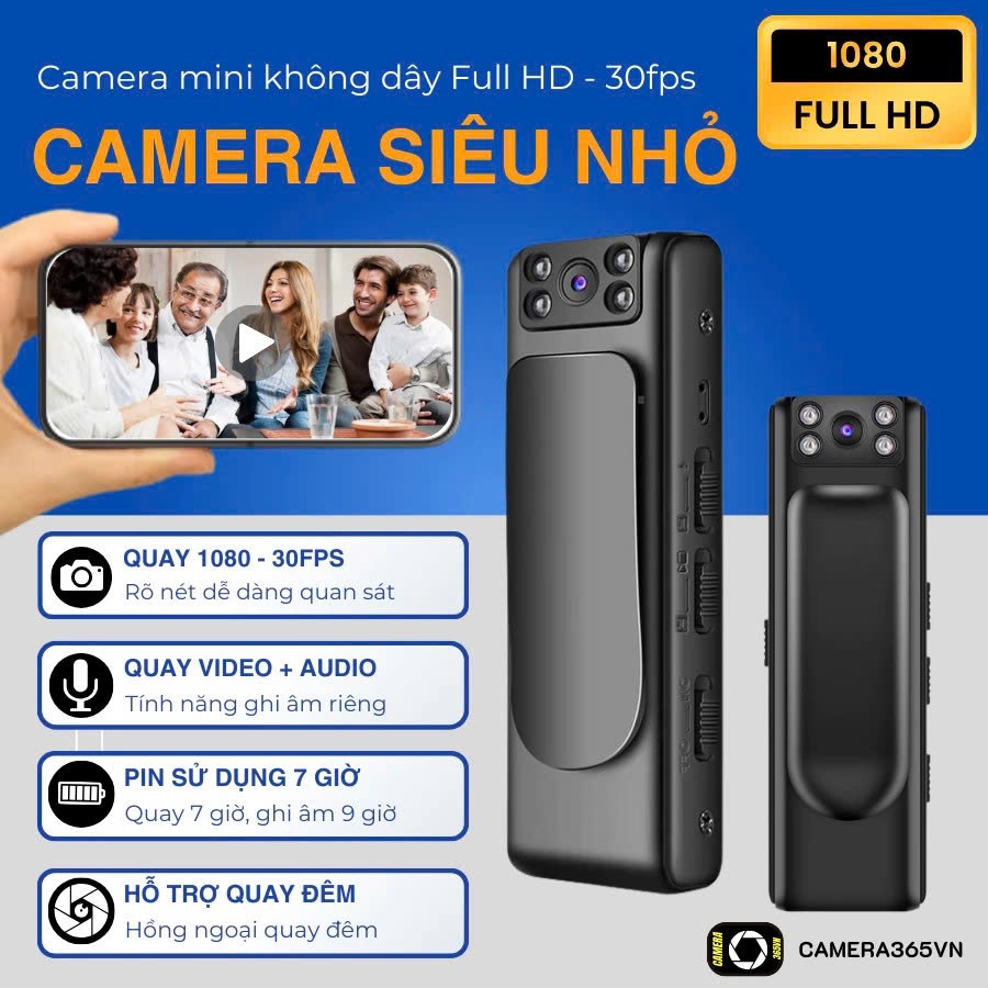 Camera siêu nhỏ giám sát trong nhà, Camera mini Full HD góc rộng 180 độ sắc nét ( Video + Ghi Âm ) 2 in1