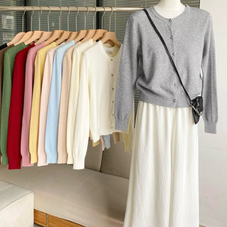   ẢNH THẬT  SẴN Áo len cardigan mỏng mongtoghi cổ tròn khuy nhỏ bo gấu xinh ulzzang nhiều màu trơn hàn quốc style nhẹ SẴN 