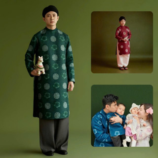  Áo Dài Nam Cách Tân Bố Và Bé Trai Gia Đình Mặc Tết Chụp Ảnh Chất Gấm NX90 