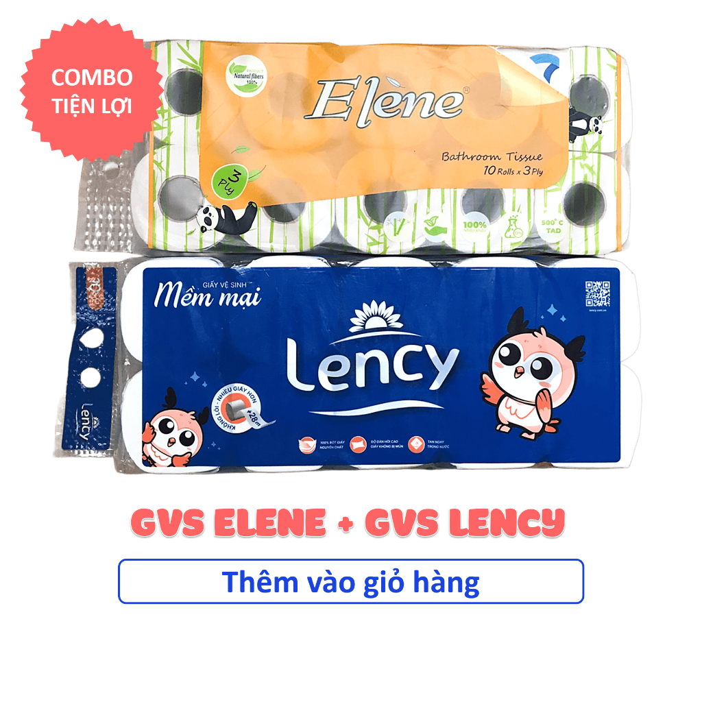 Combo 2 Lốc Giấy vệ sinh Elene + Lency loại 3 lớp