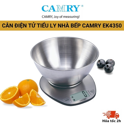 Cân điện tử nhà bếp tiểu ly CAMRY EK4350 cao cấp, tặng kèm tô và pin dễ dàng sử dụng cân 3 chế độ trọng lượng tối đa 5kg