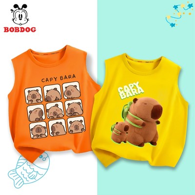 Áo ba lỗ bé trai BOBDOG chất liệu cotton in hình Capybara cho bé, áo sát nách trẻ em thoáng mát