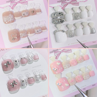 Móng chân giả, BC1, sơn thạch và mắt mèo, gắn charm gấu, yi nailbox đi chơi, đi tiệc, kỷ yếu