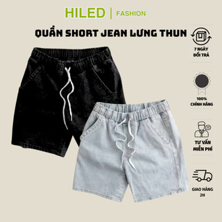 Quần short đùi HILED chất jean nam nữ form unisex cạp chun cao cấp dày dặn