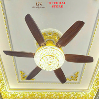 Quạt Trần Đèn 6 Cánh Chao Chùm Pha Lê K9 Cao Cấp Trang Trí Phòng Ngủ Phòng Khách 3 Chế Độ Sáng(loại1)_HOÀNG ANH LIGHTING