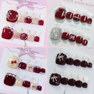 Móng chân giả BC27 sơn gel màu đỏ, trang trí đá, yi nailbox, chụp kỷ yếu, đi tiệc (tặng kèm keo dũa)
