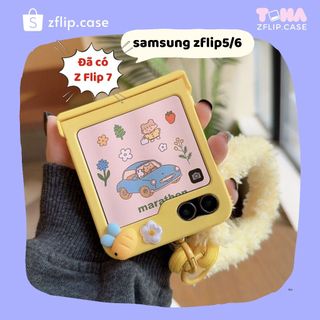 [Sẵn] Ốp lưng Samsung ZFlip7/ZFlip6/ Z FLip 5 bảo vệ bản lề charm ong vàng hoa cúc kèm dây xách bông siêu xinh Z Flip5