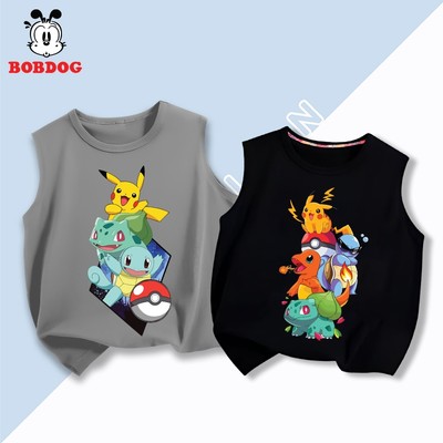 BST áo ba lỗ bé trai BOBDOG, áo sát nách chất liệu cotton mỏng mát, áo trẻ em in hình pikachu Pokemon cho bé
