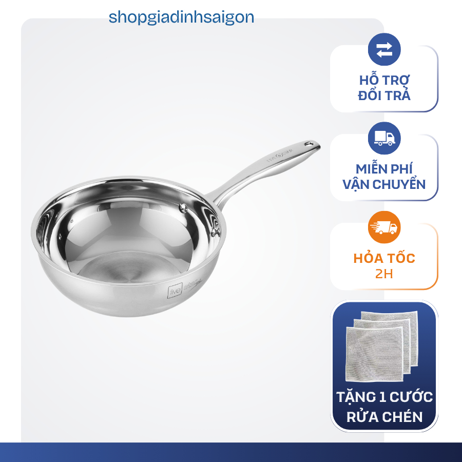 CHẢO TRƠN INOX 5 LỚP LIỀN KHỐI FIVESTAR CHÍNH HÃNG (đủ size)