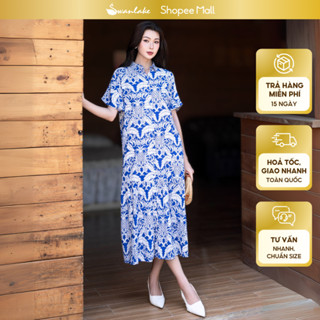 SWANLAKE | Váy Đầm Sơ Mi Nữ Suông Maxi Đuôi Cá Cài Nút Công Sở Biển Hè Linen In Hoa Có Túi D12758