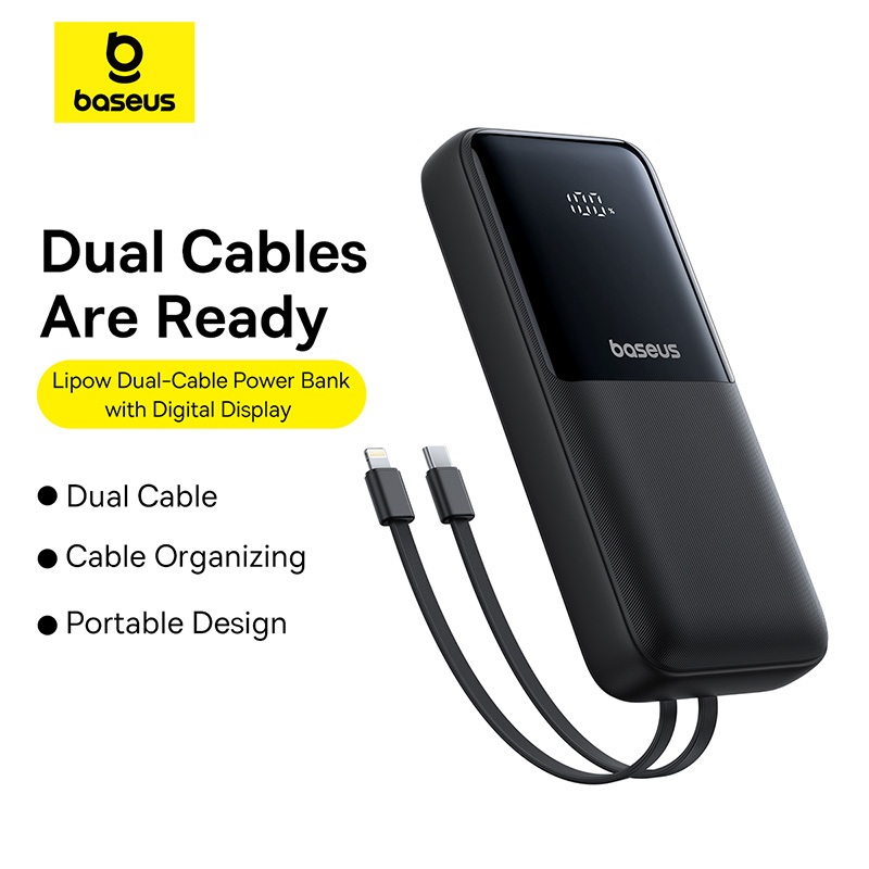 Sạc Dự Phòng Baseus Lipow 22.5W Dual-Cable 20000mAh USB-C & Lightning tích hợp kèm USB to C 3A 0.2m | BigBuy360 - bigbuy360.vn