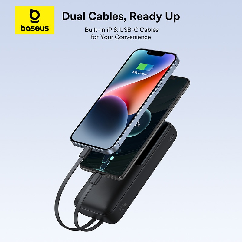 Sạc Dự Phòng Baseus Lipow 22.5W Dual-Cable 20000mAh USB-C & Lightning tích hợp kèm USB to C 3A 0.2m | BigBuy360 - bigbuy360.vn